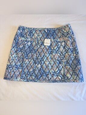 Free People Darla Quilted Mini Skirt Sz 12 Blue Floral Patchwork Boho Cotton NWT